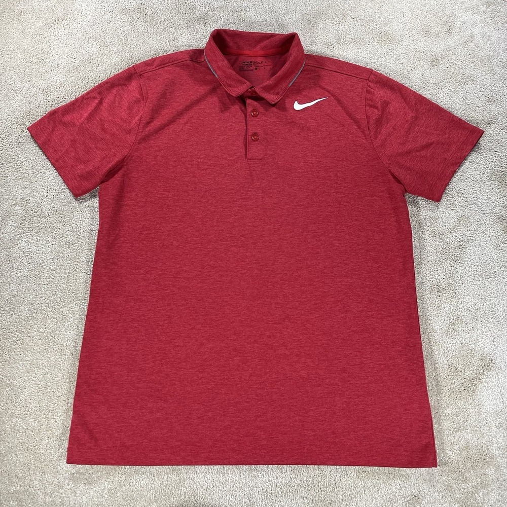 Nike Polo Shirt Mens Medium Red Short Sleeve Stretch Performance Golf‎ Dri Fit